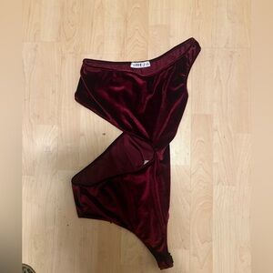 Love Burgundy Velvet One-Shoulder Bodysuit